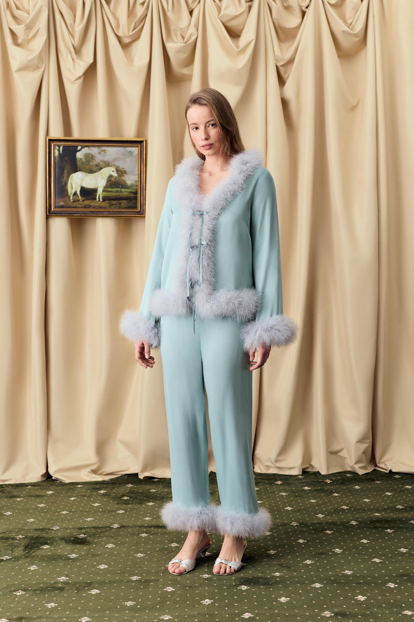 Venus in Love Blouse with Feathers in Dove Blue