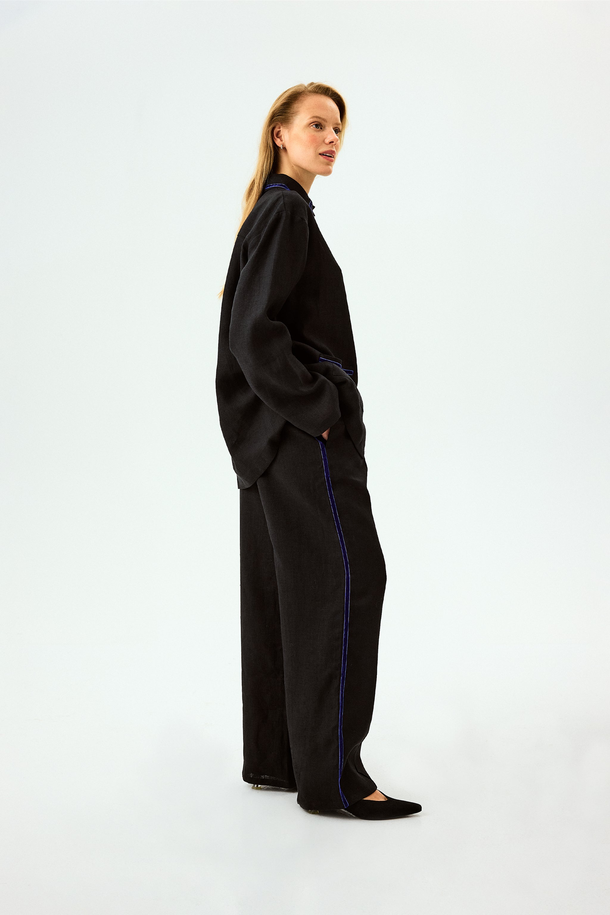 Paros Linen Unisex Pajama Shirt in Black