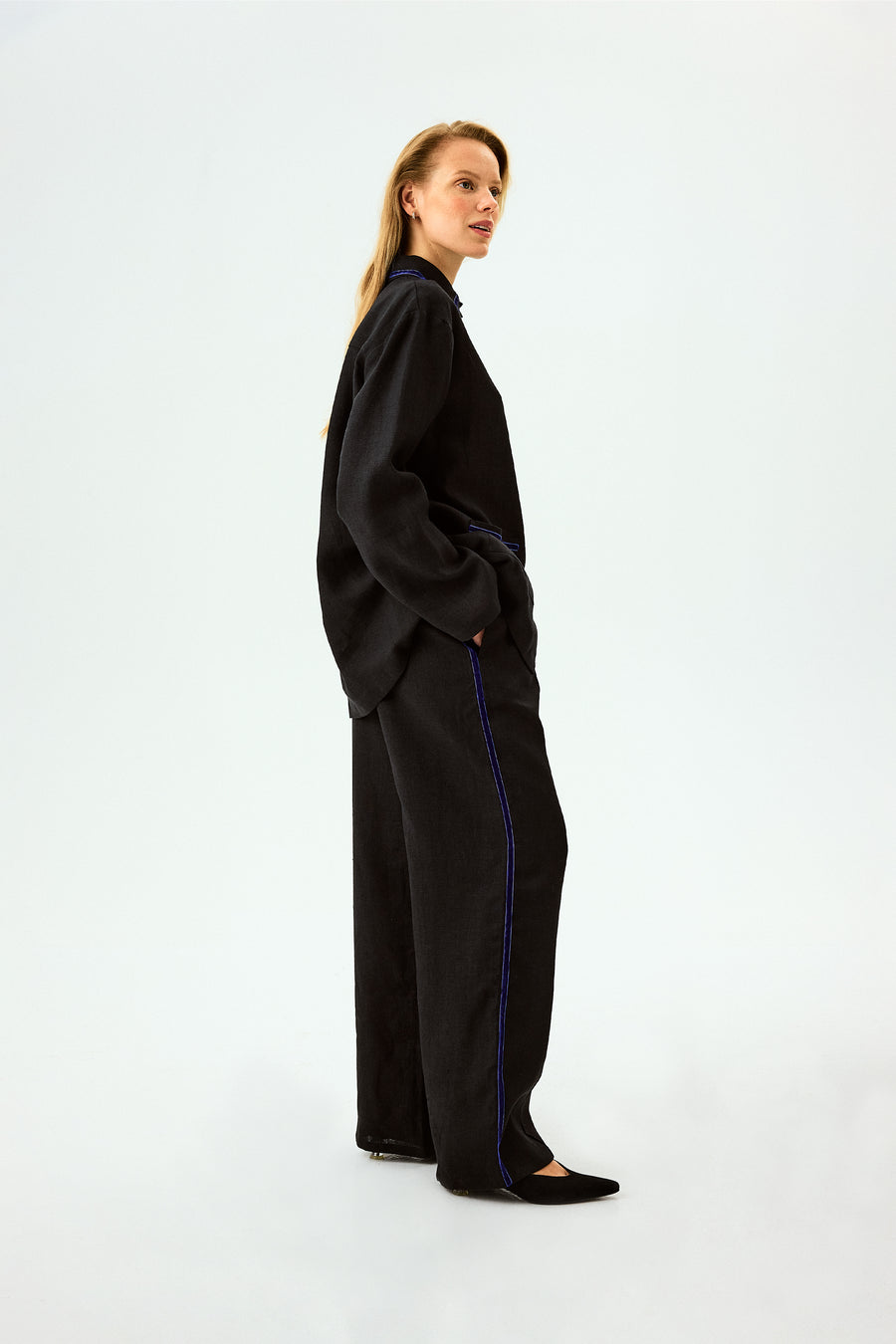 Paros Linen Unisex Pajama Shirt in Black