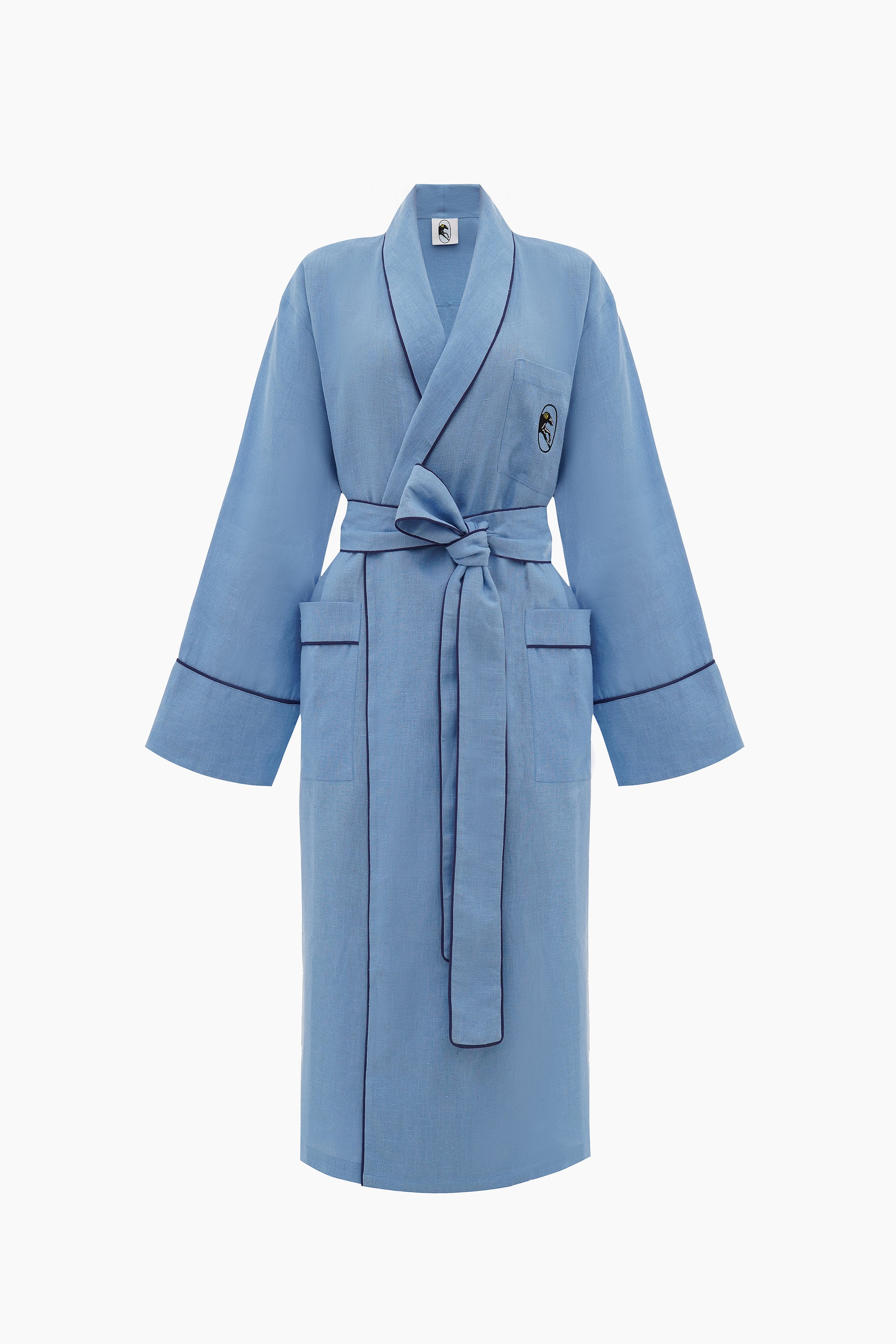 Paros Linen Unisex Robe in Blue