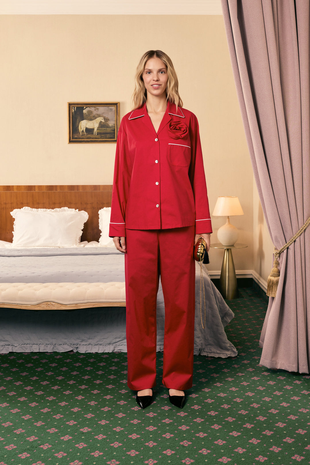 The Rose Cotton Pajama Set in Red