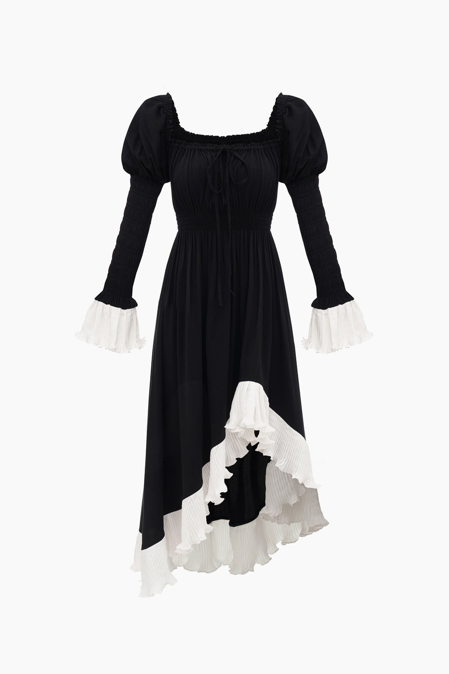 Juliette Shirred Asymmetric Dress in Black