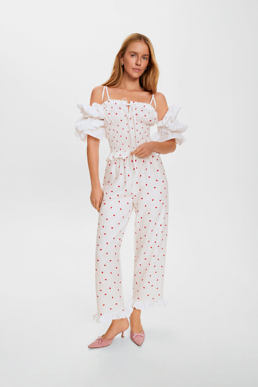 Puff Linen Lounge Pants in Strawberries