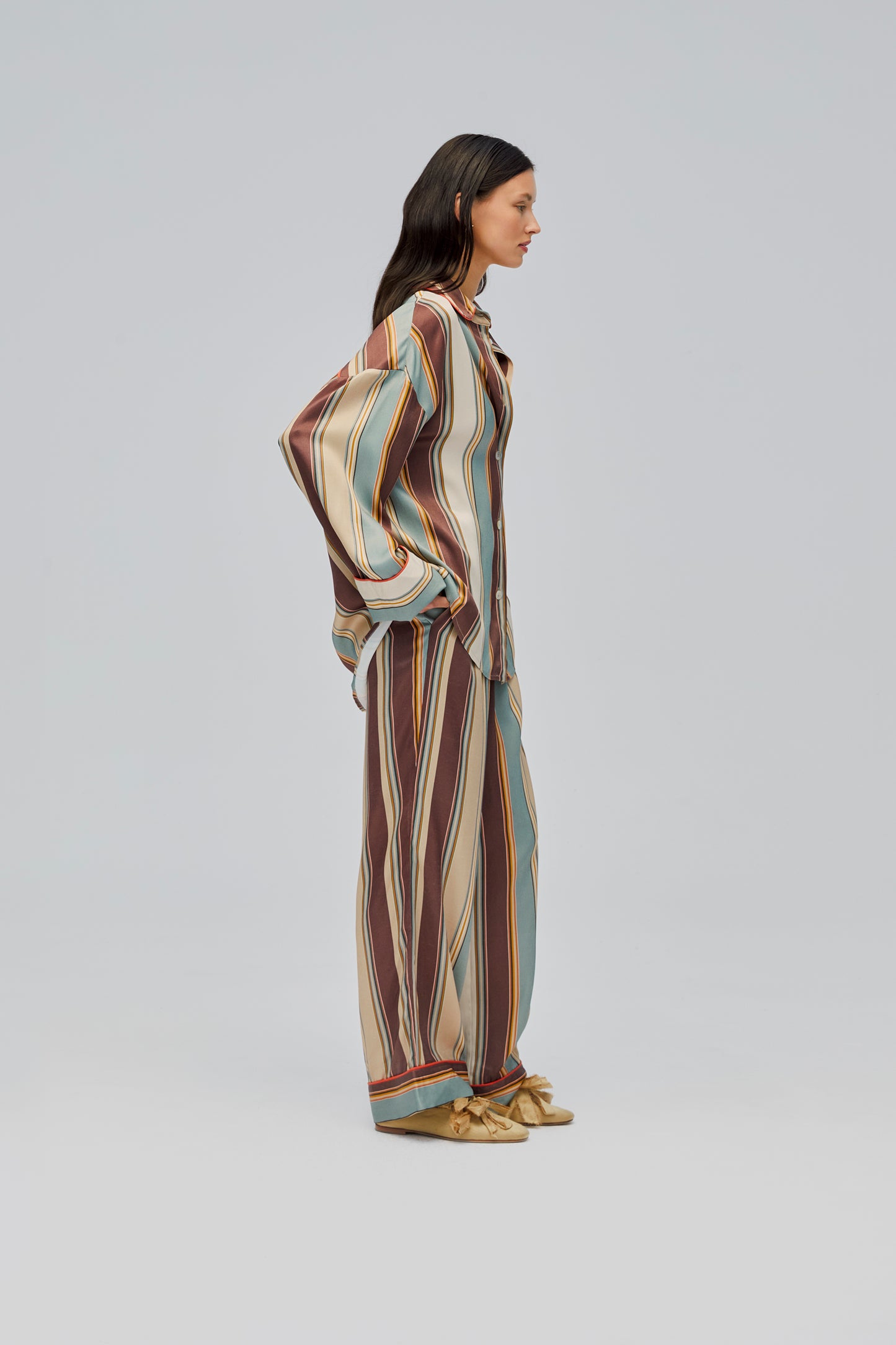Pastelle Oversized Pants in Sage Stripes