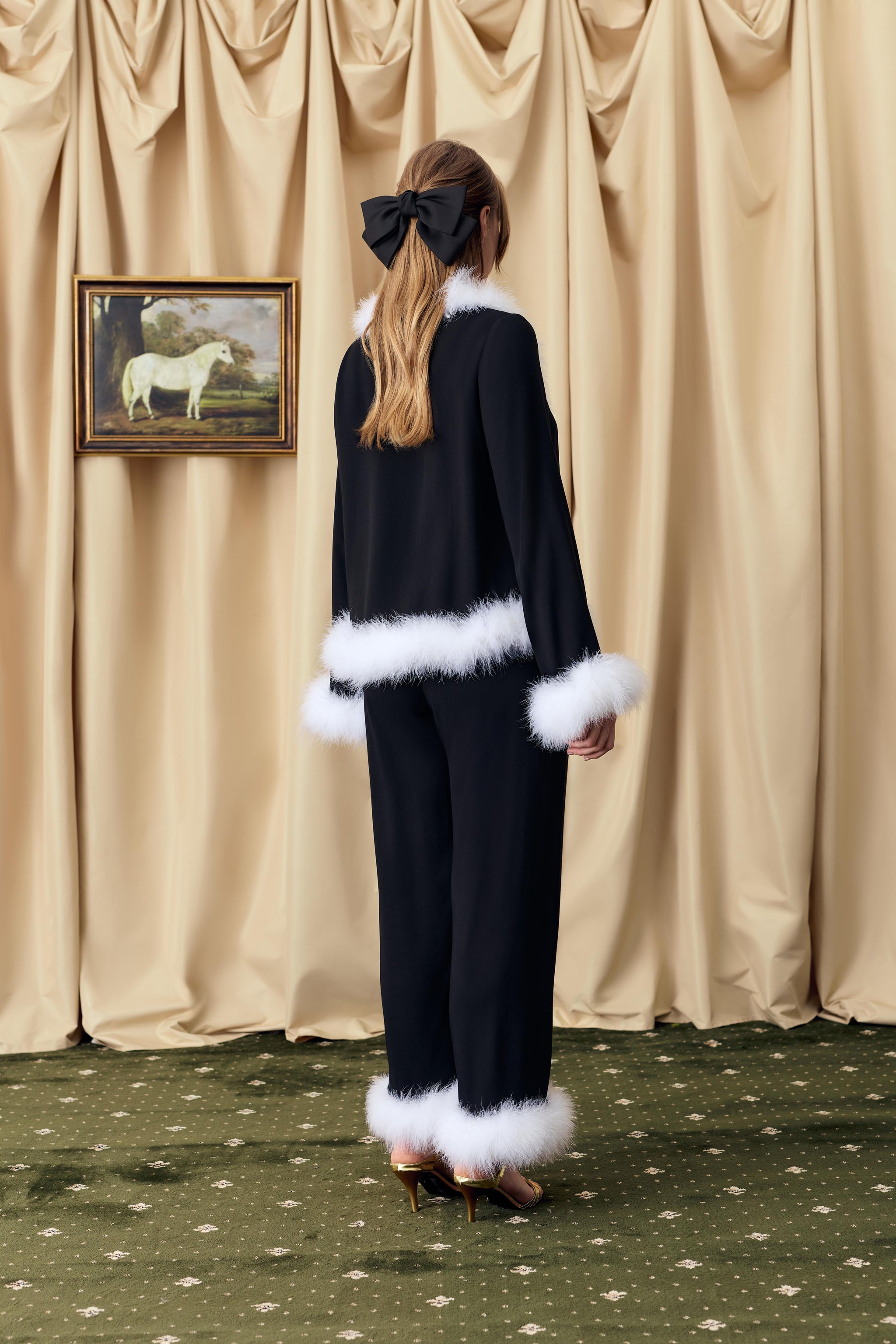 Venus in Love Blouse with Feathers in Black